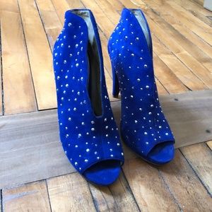INC Women's Blue Suede Diamond Booties